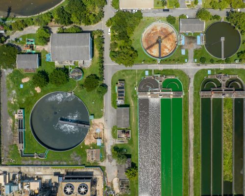 Water Treatment at electricity Plant Recycle waste water Industrial water treatment. Renewable wastewater clean technology claritier tank Sludge Recirculation treatment. Save water environment concept